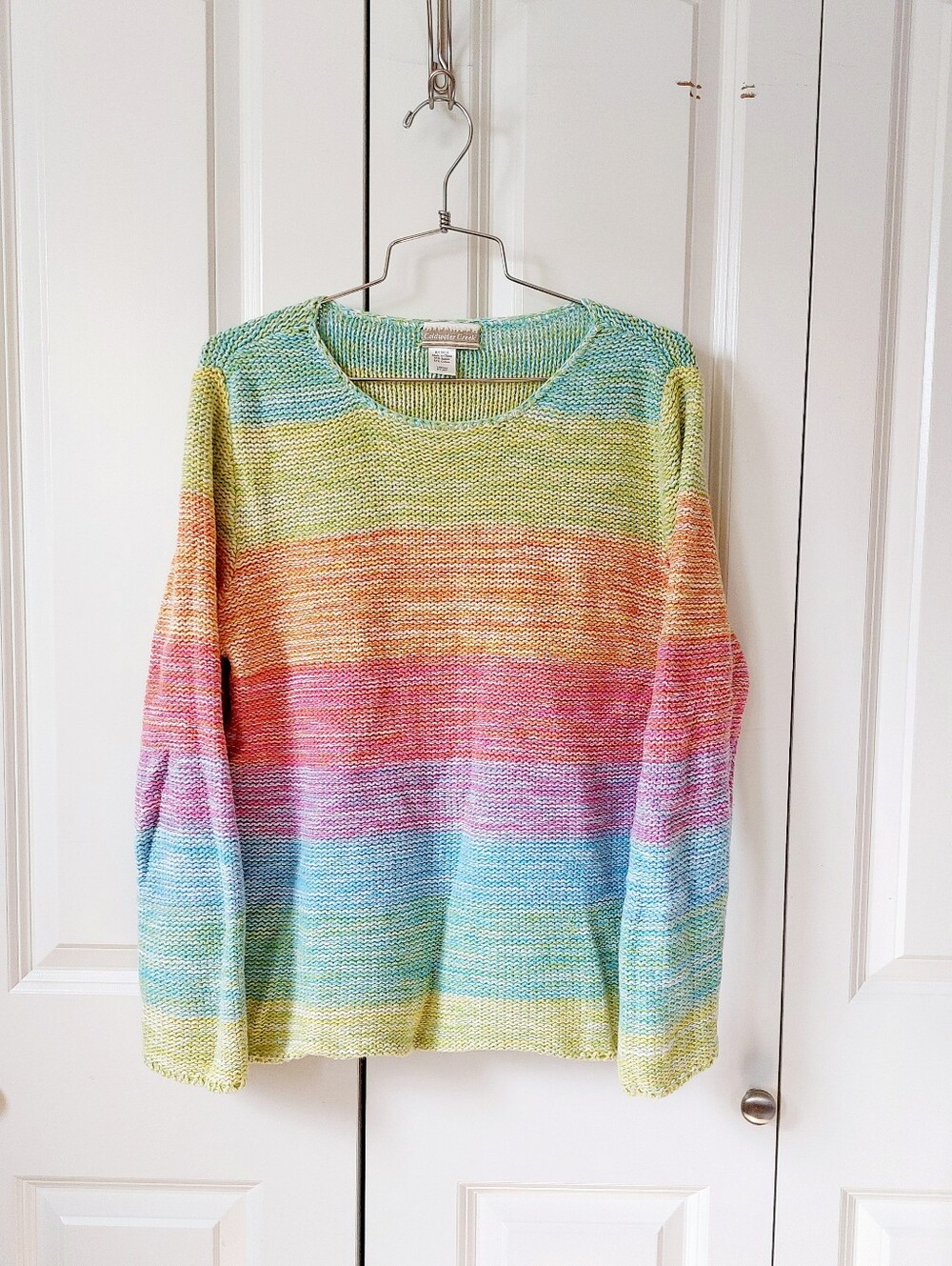 Pastel Rainbow Knit Sweater Coldwater Creek Cottagecore Granny Teacher Sunset